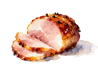 Delectable Roasted Ham: A mouthwatering, perfectly roasted ham, sliced to reveal its succulent texture, adorned with aromatic cloves, a culinary masterpiece.