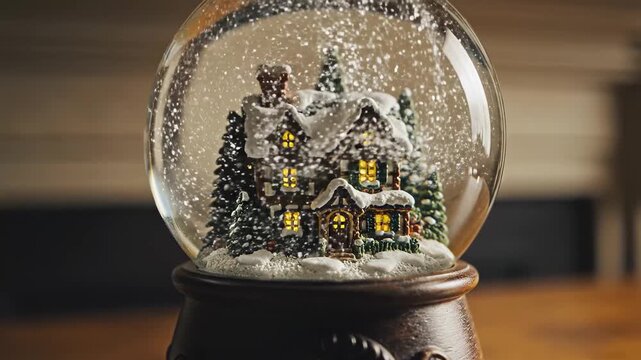 Christmas snow globe with a miniature house inside