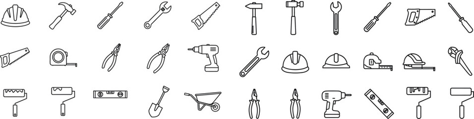 Hand drawn sketch of various tools and equipment for home improvement projects