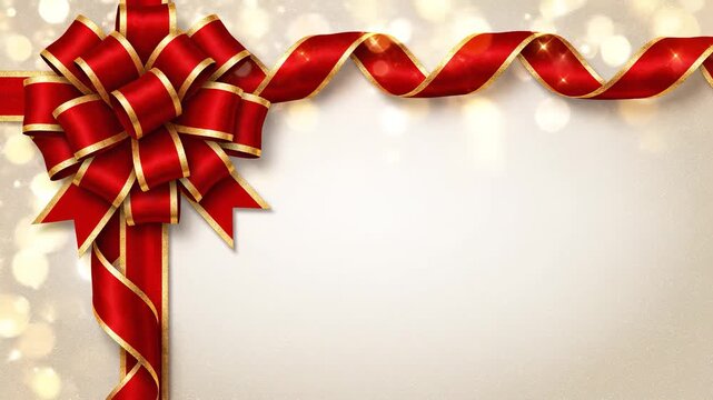 Animated red and gold christmas gift ribbon bow