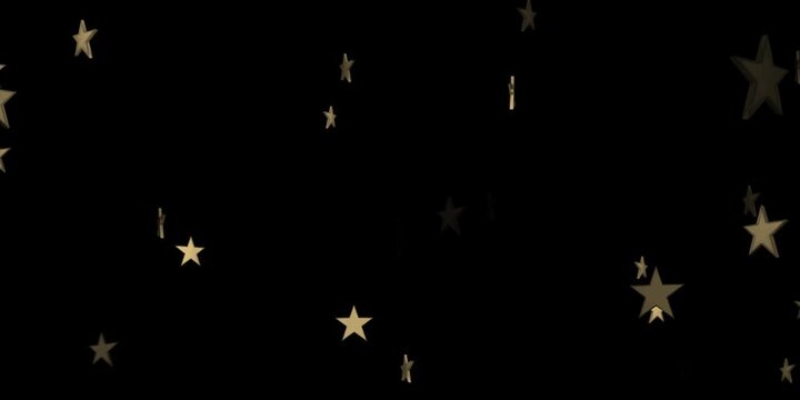 Gold Background Merry Christmas Concept Greeting Video Card Gifts. Christmas Star Shape with Shining Light With Particles, Falling Snowflakes, Seamless Loops Animation 4k