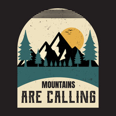 Mountains Are Calling Vintage Adventure Illustration