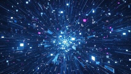 Abstract digital data flow in cyberspace tunnel