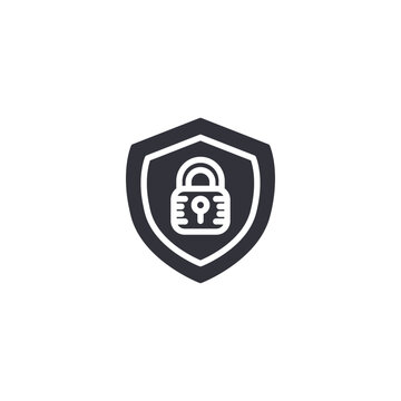 Shield with padlock icon representing strong defense system, data encryption, cyber protection, and privacy management control.