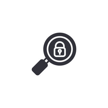Magnifying padlock icon symbolizing security audit, privacy inspection, vulnerability scanning, and cybersecurity check process.