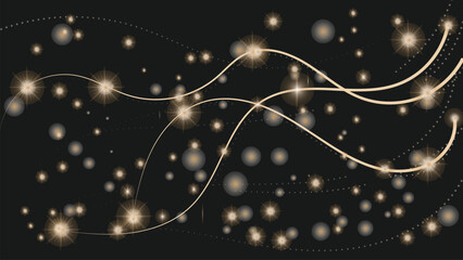 Golden abstract Christmas background with stars and decorative winter elements