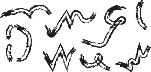 Hand drawn abstract black ink lines and swirls isolated on white background