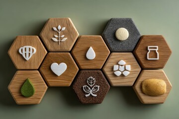 Holistic Wellness Concept with Wooden Hexagonal Blocks