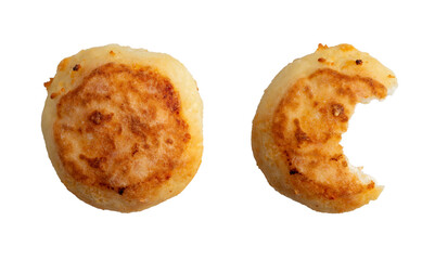 Fresh Baked Round Full Cookie and With Bite Mark isolated on a white background