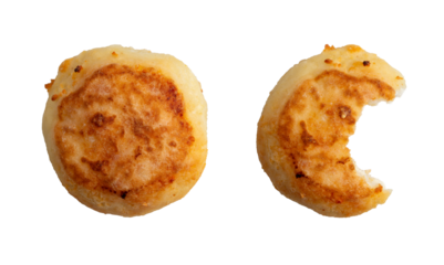 Fresh Baked Round Full Cookie and With Bite Mark isolated on a white background