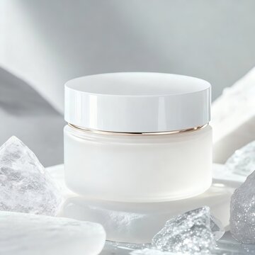 White Cosmetic Cream Jar with Gold Accent and Ice freepik