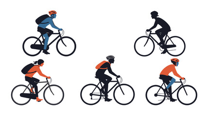 Fototapeta premium Set of diverse cyclist silhouettes riding bicycle