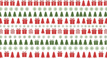 Seamless pattern with christmas tree gift and snowflake border