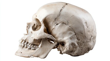 Human skull side view detailed, isolate white background