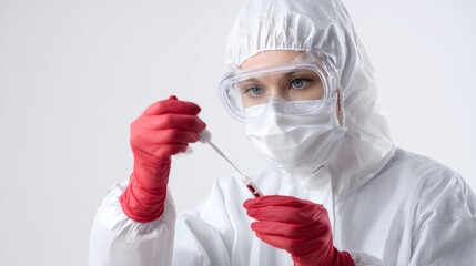 Laboratory technician performing PCR test for infectious disease, isolate white background