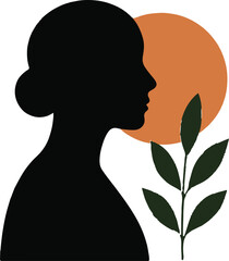 A modern minimal silhouette of a woman combined with botanical leaf elements. Clean shapes and soft geometric accents make it ideal for beauty themes, decor, fashion branding, and contemporary artwork