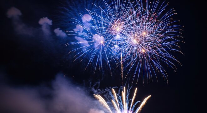 Colorful Fireworks Explosion in Night Sky