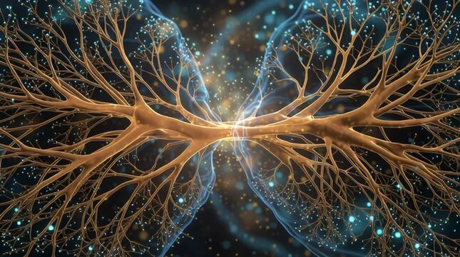 Symbolic image of a cell dividing, with chromosomes and spindle fibers transforming into the glowing roots and branches of an ethereal tree, merging biology with mystical, poetic growth.
