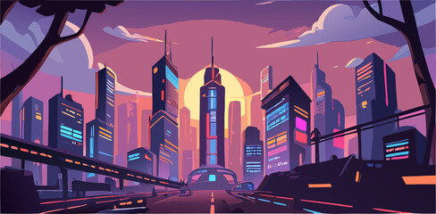 Futuristic City Skyline at Sunset