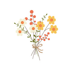 An illustration with a spring bouquet of their daisies, mimosa and green leaves
