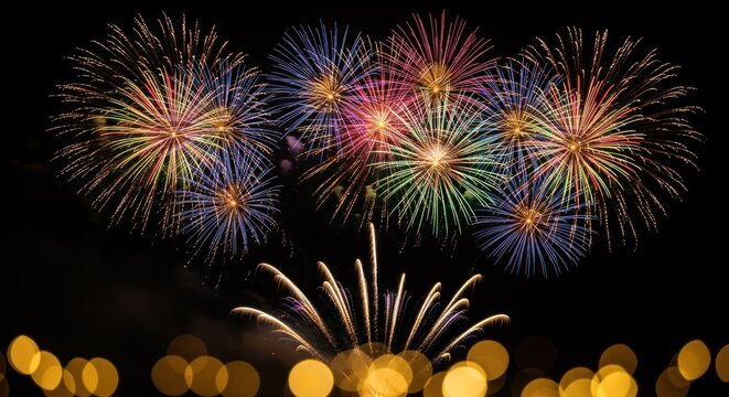 Colorful Fireworks Explosion in Night Sky