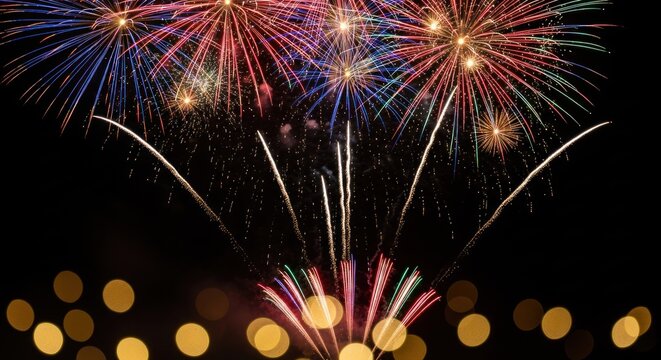 Colorful Fireworks Explosion in Night Sky