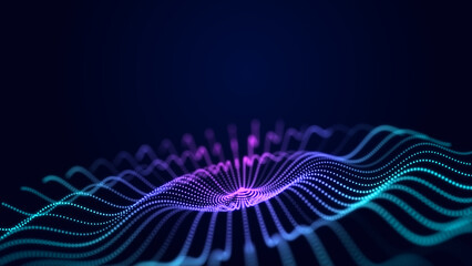 Digital waveform in the form of a jellyfish. 3D data transfer. Illustration.