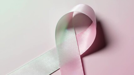 A delicate pink ribbon symbolizing breast cancer awareness on a soft pink backdrop promotes hope and support. A simple yet powerful image for health campaigns.
