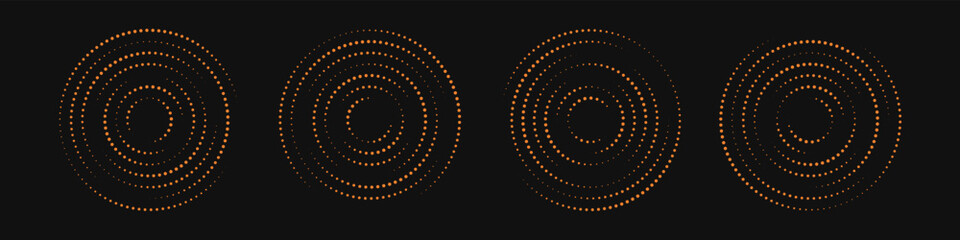 Collection of dotted circle wave vector icons. Ripple circle graphic design elements