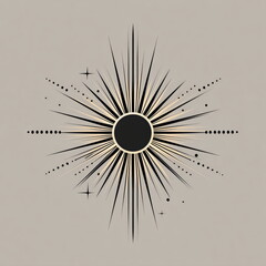 Wall Art Stylized Sun Pattern Design with Simple Lines Creative Logo Isometric Style