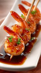 Glazed Shrimp Skewers with Soy Sauce and Sesame Seeds