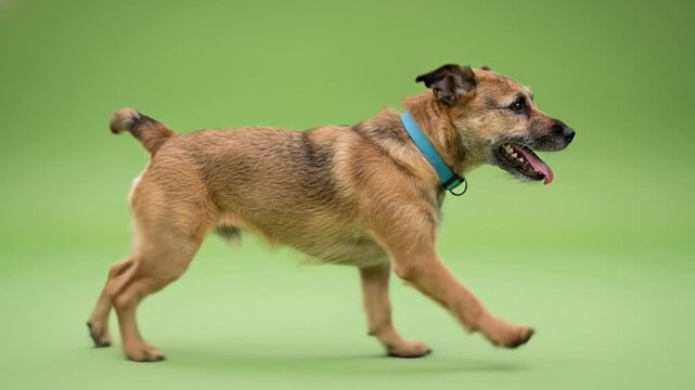 Border Terrier Running Side View Loop Green Screen Chroma Key Background
