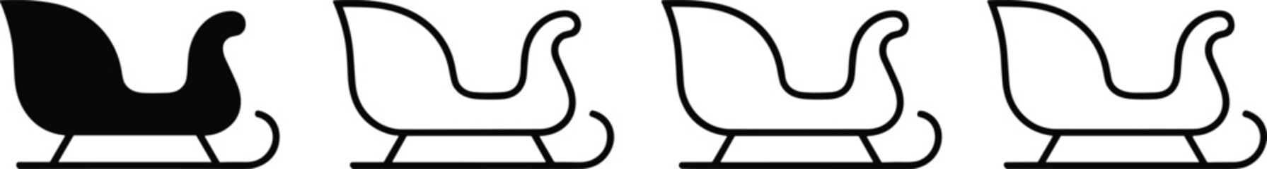 Sleigh icon set, Christmas transport symbol, festive silhouette and outline, holiday design element, winter theme, flat vector illustration