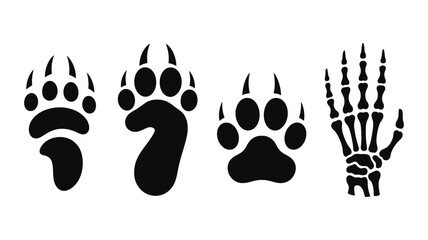 Fototapeta premium Animal Tracks and Paw Print Silhouette, Bold Wildlife Footprints Illustration for Nature Themed Design Work, Forest Adventure Concept, Outdoor Ecology, Conservation Graphic Element.