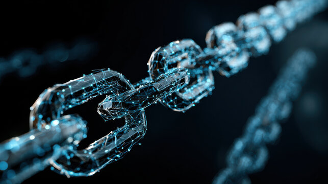 Blockchain technology concept showing connected digital data chain