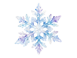 Snowflake Elegance: A delicate, watercolor snowflake, its intricate crystalline structure meticulously painted with shades of blue and lavender. Each branch whispers of winter's gentle beauty.