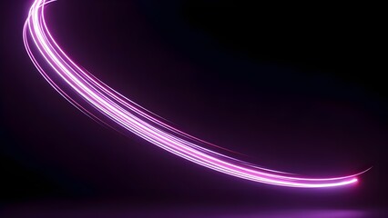 Abstract swirling light trail in vibrant purple against a dark black background