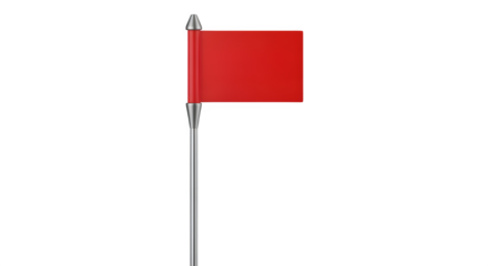 Small red flag on a thin metal pole isolated on transparent background