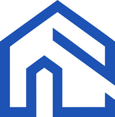 Blue house icon with an upward arrow symbol representing growth and property