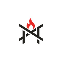 Abstract shape monogram with flame icon logo flat vector design