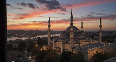 s??leymaniye mosque and istanbul cityscape at vibrant golden hour sunset, turkey