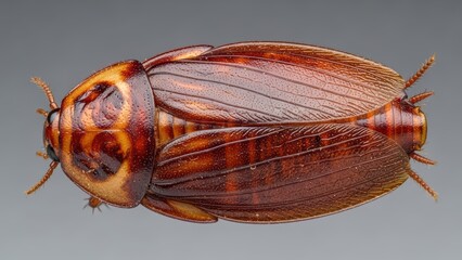 Close-up view of a madagascar hissing cockroach on gray background