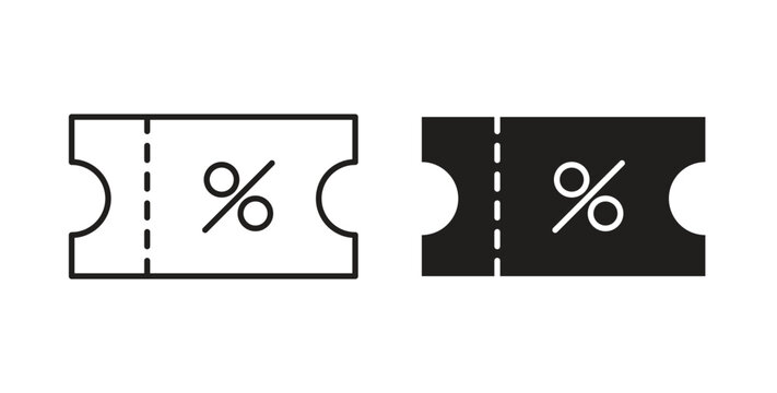 Coupon icons in filled, thin line, outline and strokes