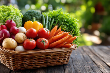 Fototapeta premium Fresh Garden Vegetables in a Wicker Basket