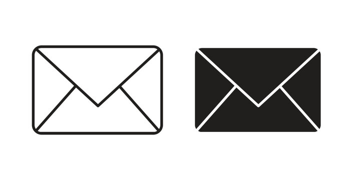 Email icons in filled, thin line, outline and strokes