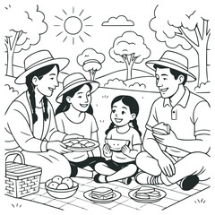 Happy Family Enjoying a Picnic Outdoors
