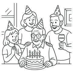 Joyful Family Celebrating Grandfather's Birthday