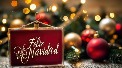 Feliz Navidad Christmas Ornament Tag, High-definition Holiday Decor Material, Luxury Red-Gold Christmas Style, Suitable for Cross-border Boutique/Latin American E-commerce
