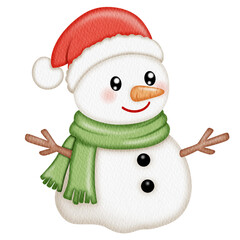 Watercolor Cute christmas snowman.