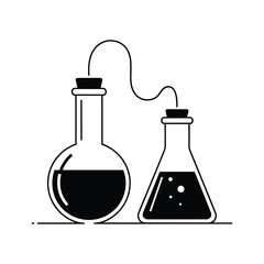 Two laboratory flasks connected by a tube with liquid science chemistry